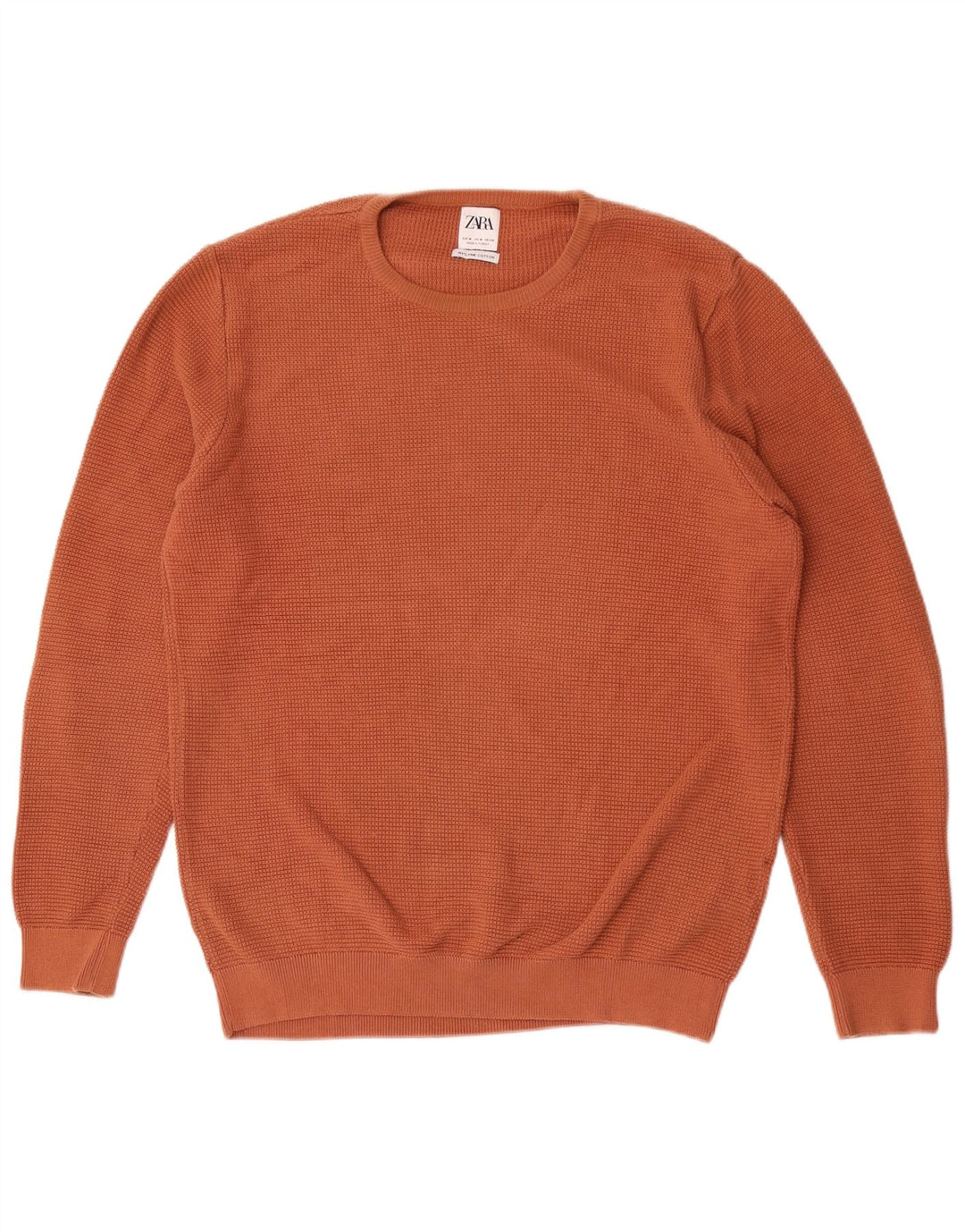 Zara Suéter masculino com gola redonda e algodão laranja médio