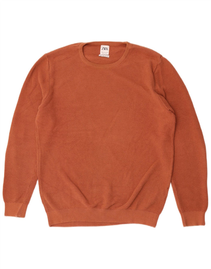 Zara Suéter masculino com gola redonda e algodão laranja médio