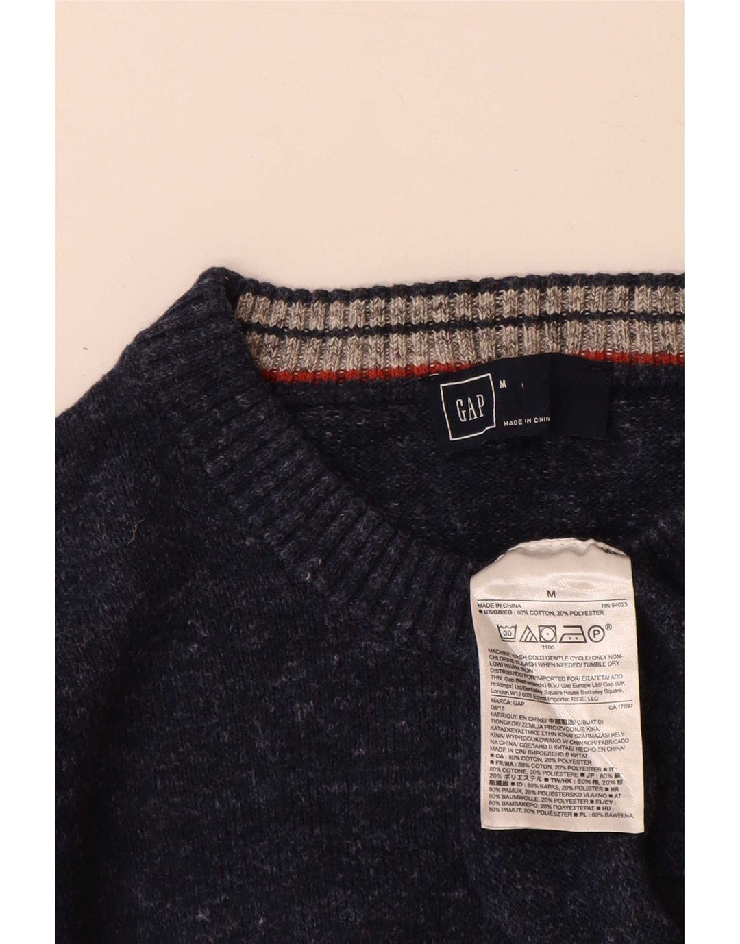 Suéter masculino Gap com gola redonda, algodão manchado azul marinho médio