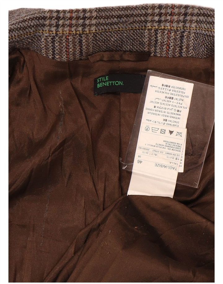 Jaqueta blazer feminina de 1 botão BENETTON IT 46 grande cinza houndstooth