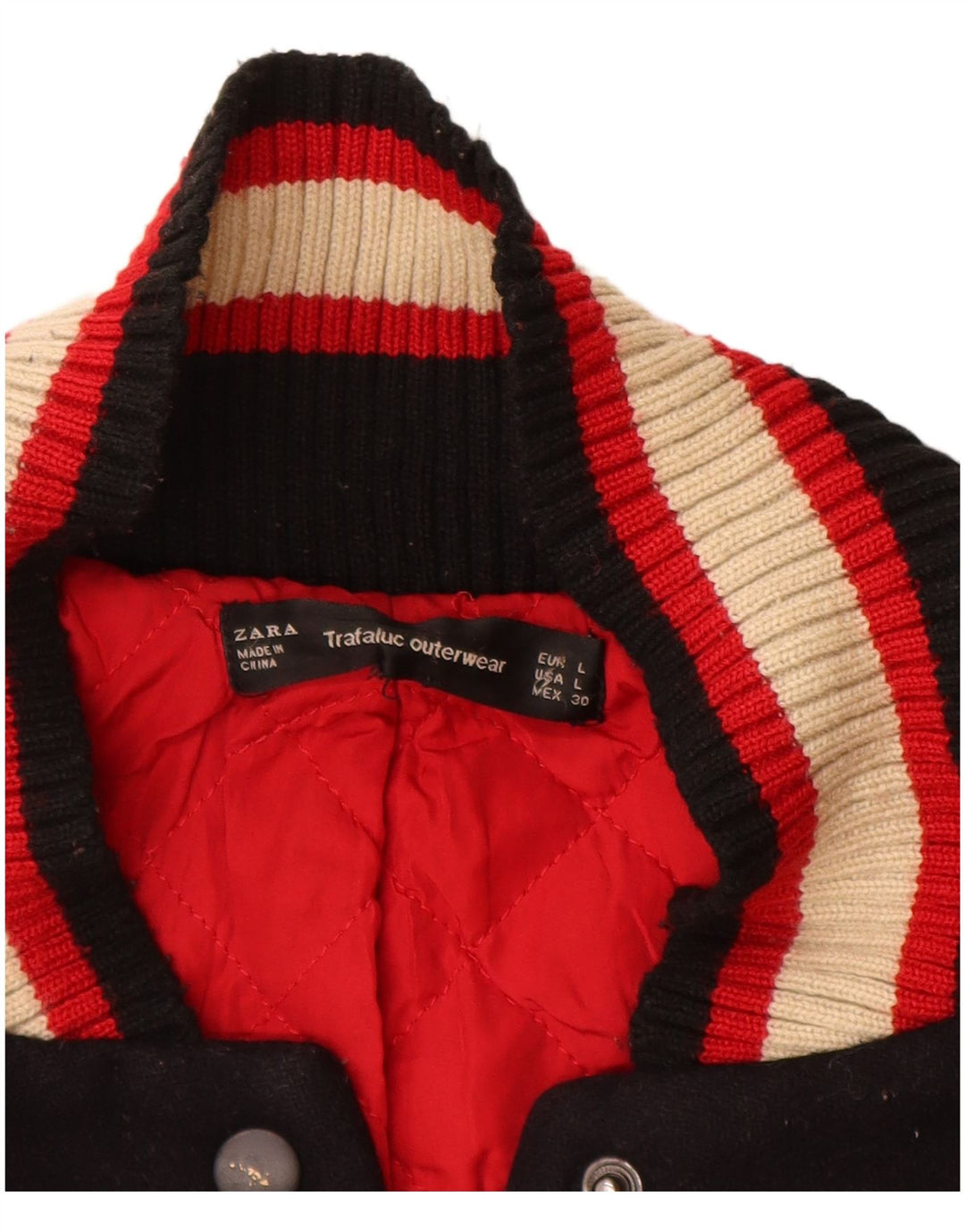 Jaqueta feminina Zara Trafaluc Graphic Varsity UK 16 grande bloco colorido preto
