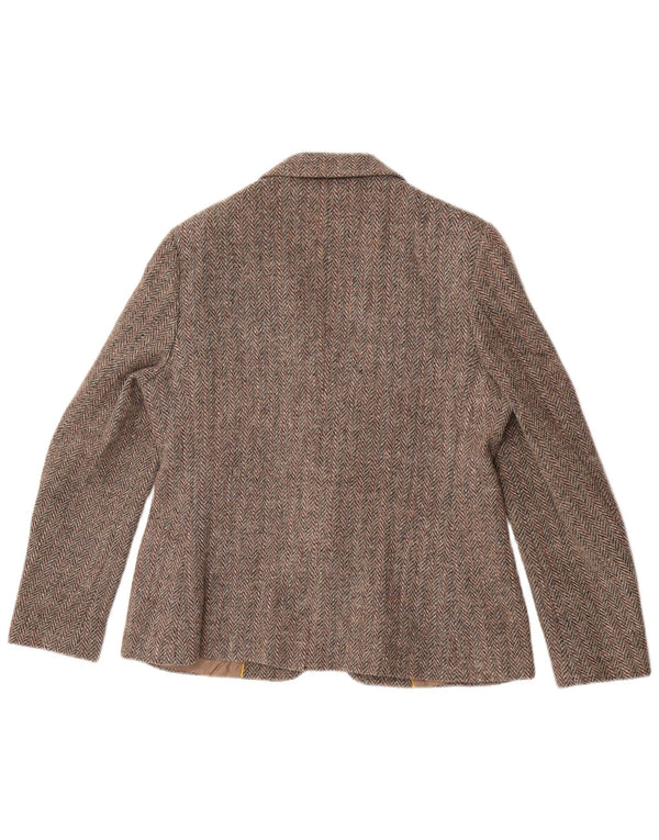 Jaqueta blazer feminina de 2 botões John Brooks Reino Unido 14 espinha de peixe marrom médio