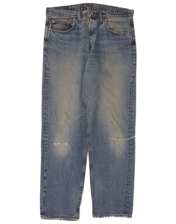 Calça jeans reta masculina Levi's desgastada W36 L32 azul algodão