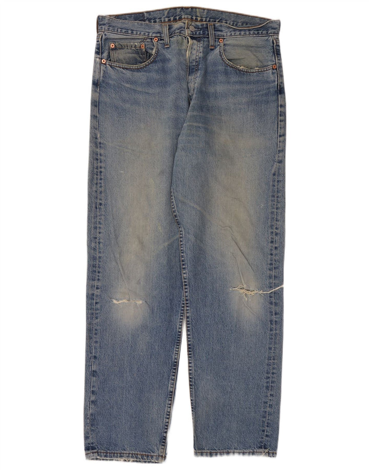 Calça jeans reta masculina Levi's desgastada W36 L32 azul algodão