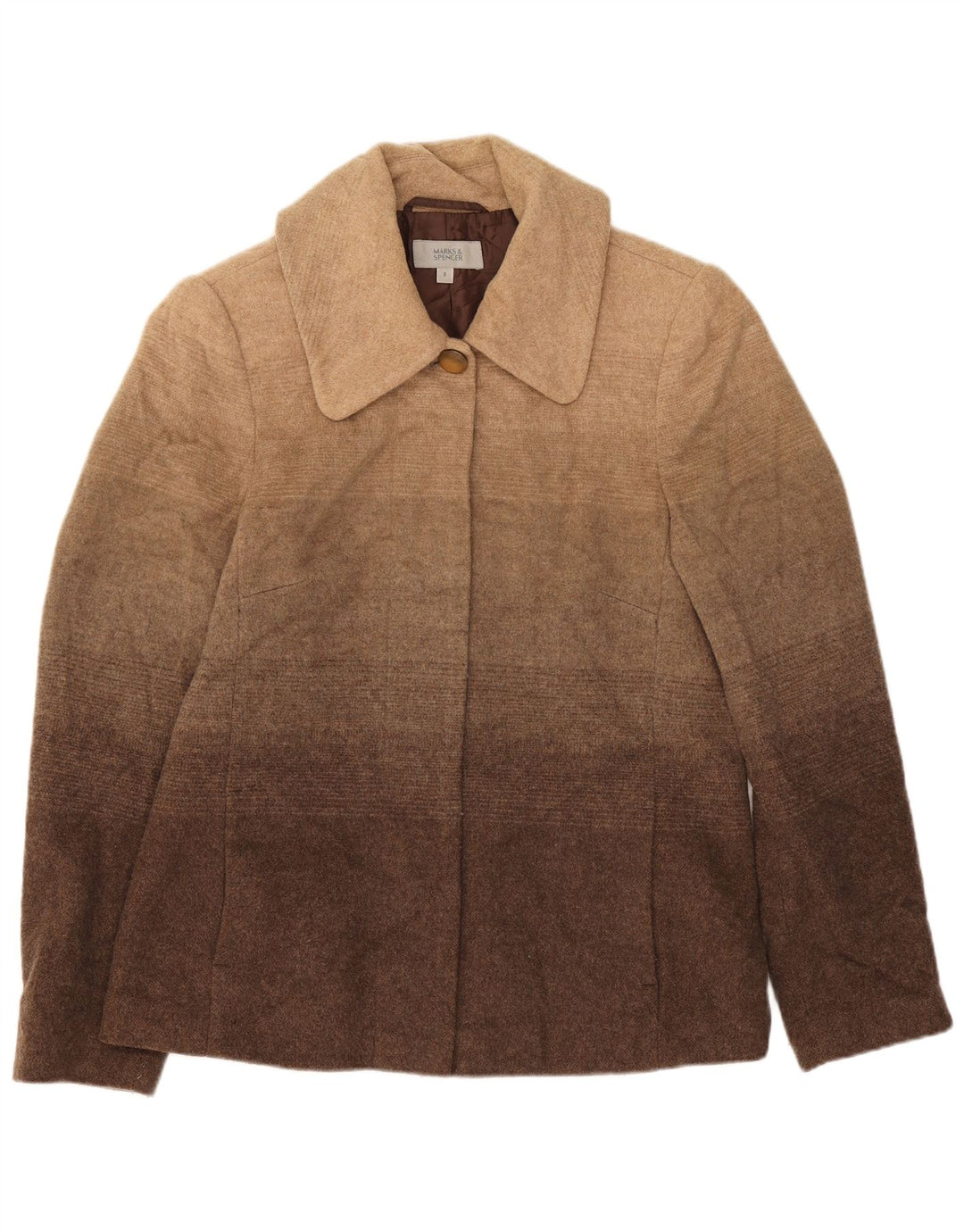 Jaqueta feminina Marks & Spencer UK 8 pequena marrom colorblock nova lã