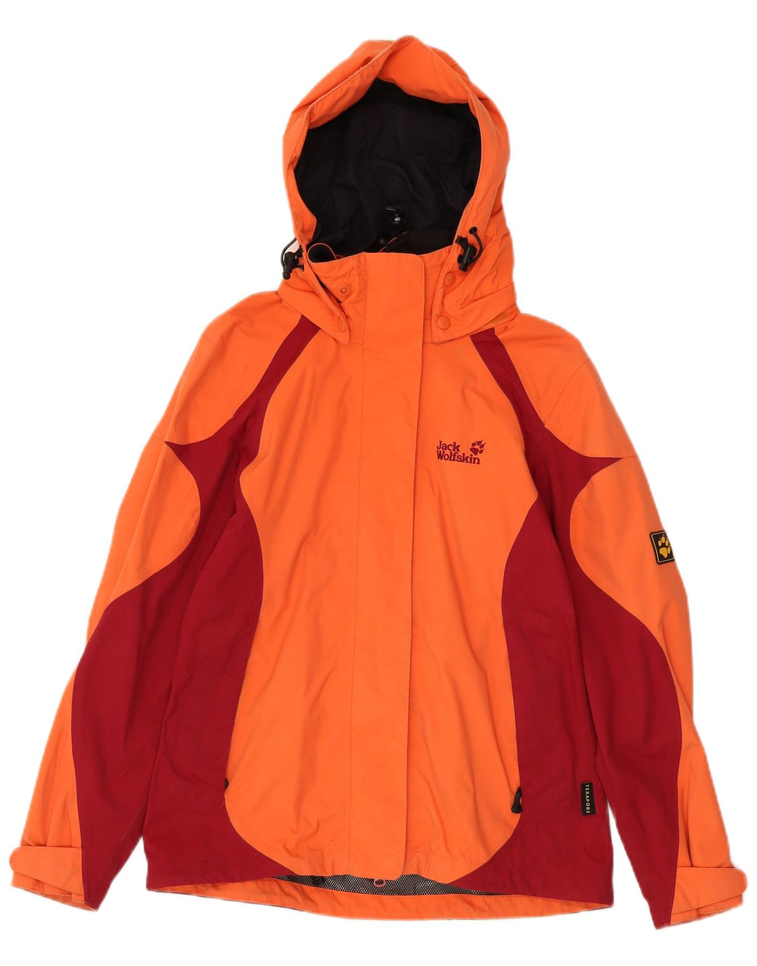 Jaqueta de chuva feminina com capuz Jack Wolfskin Reino Unido 10 pequeno bloco colorido laranja