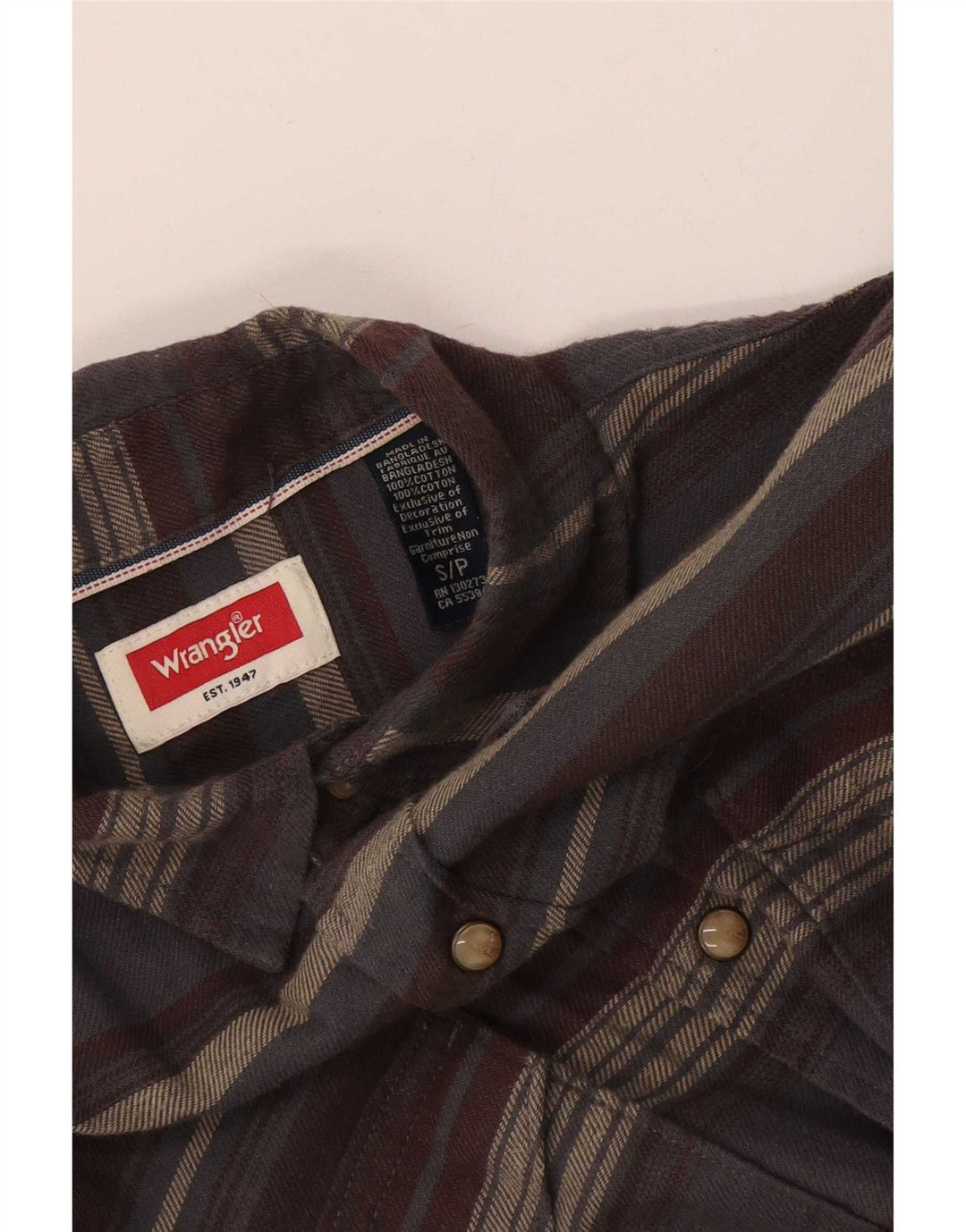 Wrangler Camisa masculina de flanela pequena cinza listrada de algodão