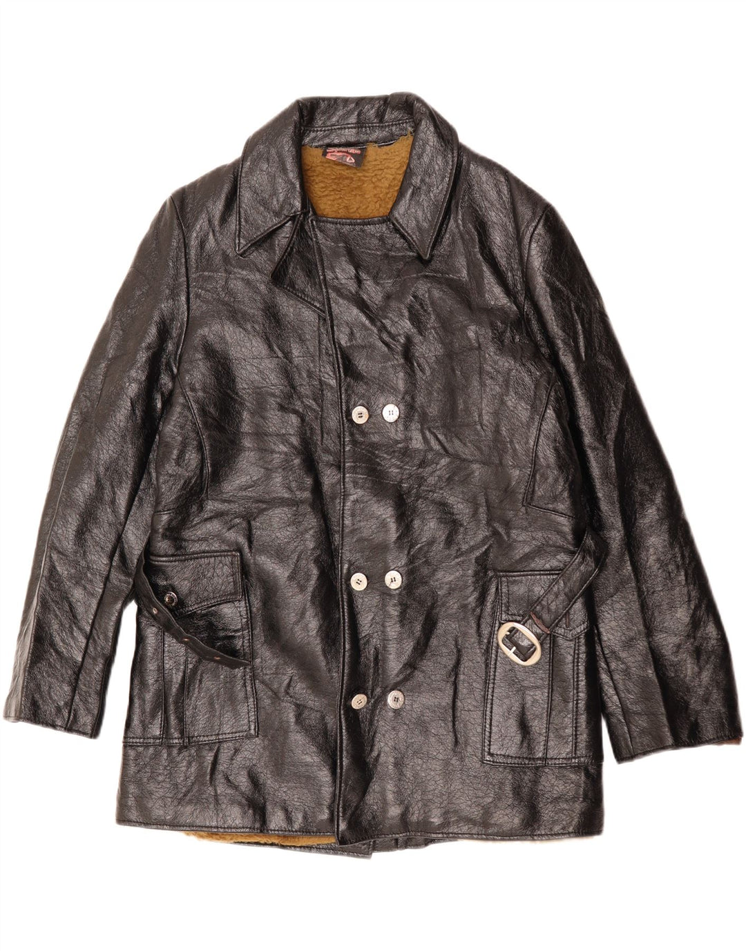 Jaqueta de couro Sherpa masculina VINTAGE UK 38 média preta