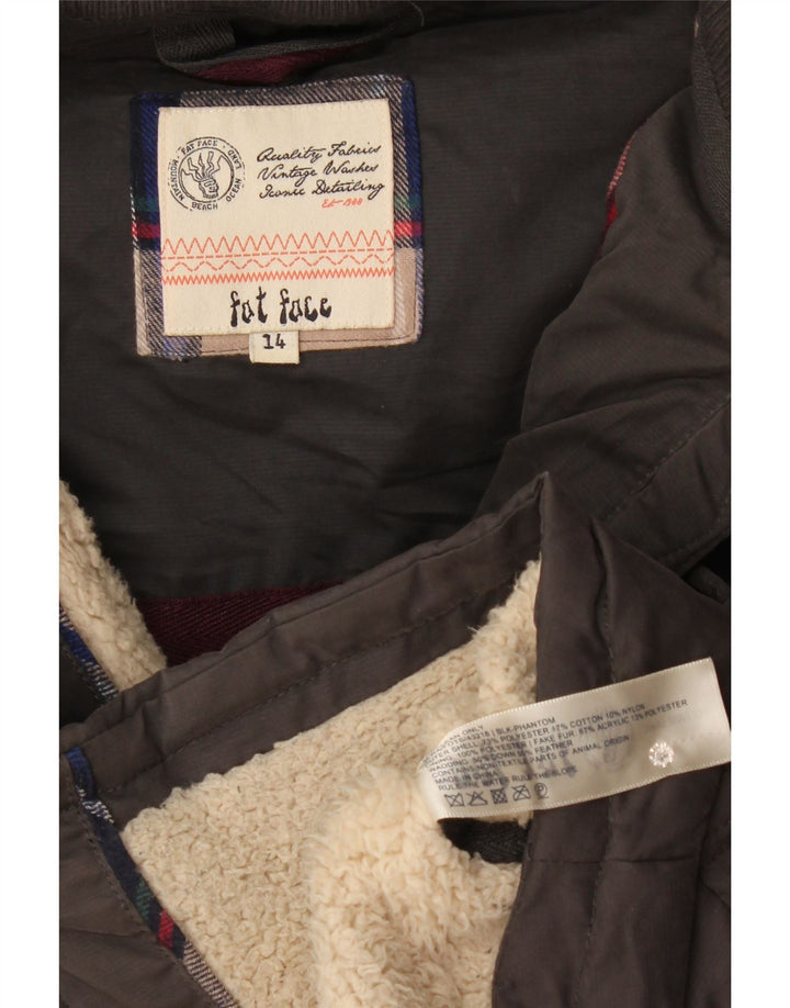Gilet acolchoado com capuz feminino Fat Face UK 14 poliéster cinza médio