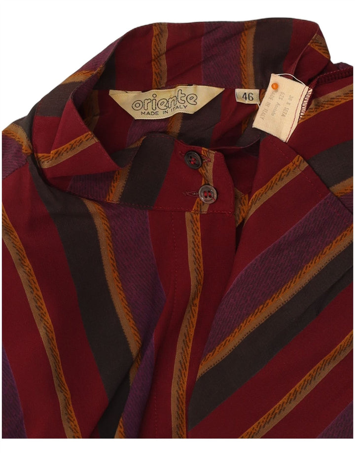 Blusa feminina VINTAGE IT 46 grande seda listrada cor de vinho