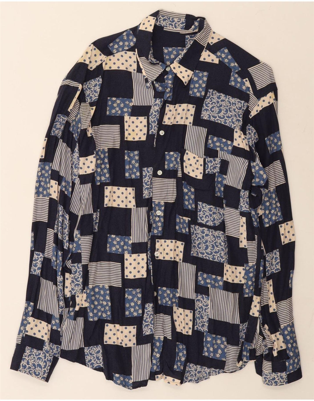 Camisa masculina vintage grande patchwork azul marinho