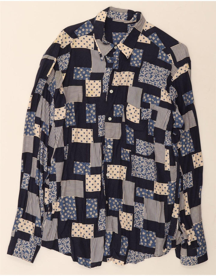 Camisa masculina vintage grande patchwork azul marinho