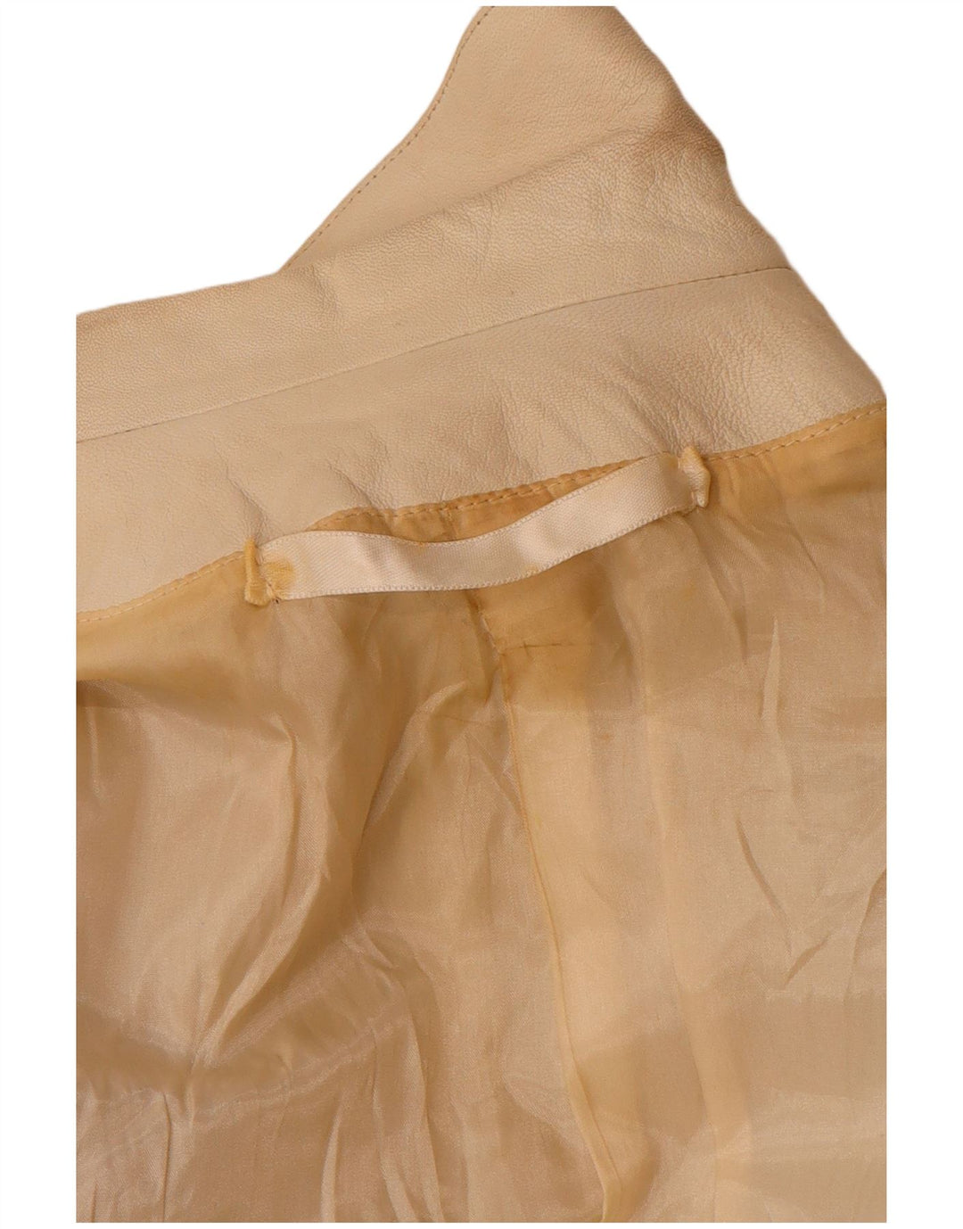 Jaqueta blazer feminina vintage de couro com peito duplo Reino Unido 12 bege médio