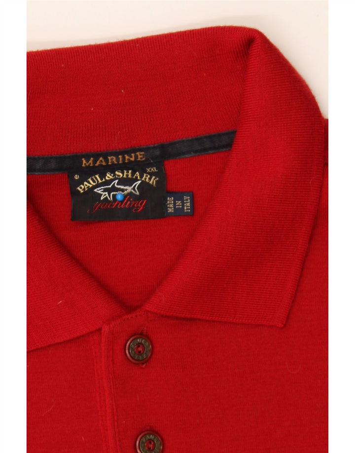 PAUL & SHARK Suéter masculino com gola polo 2XL lã vermelha