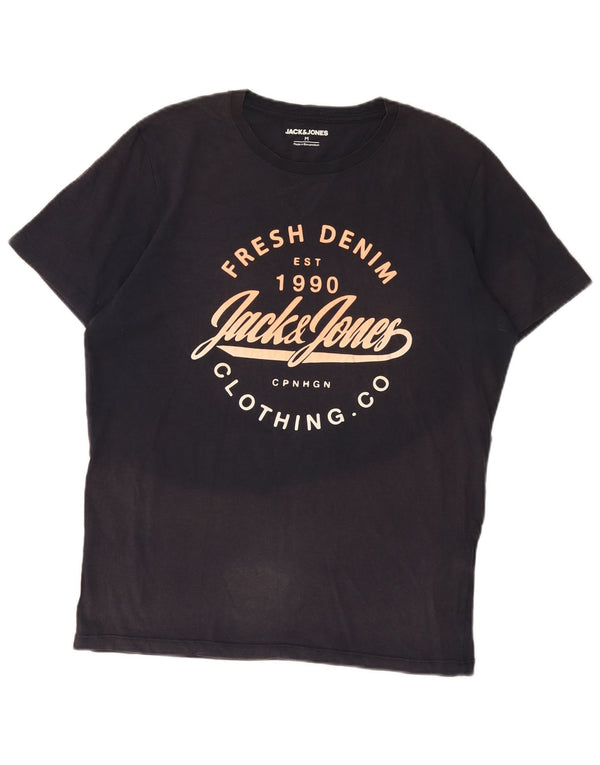 Camiseta gráfica masculina Jack & Jones Top médio algodão azul marinho
