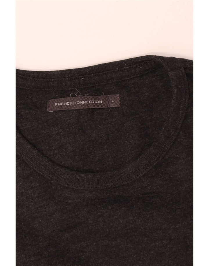 French Connection Mens Top Manga Longa Grande Algodão Cinza