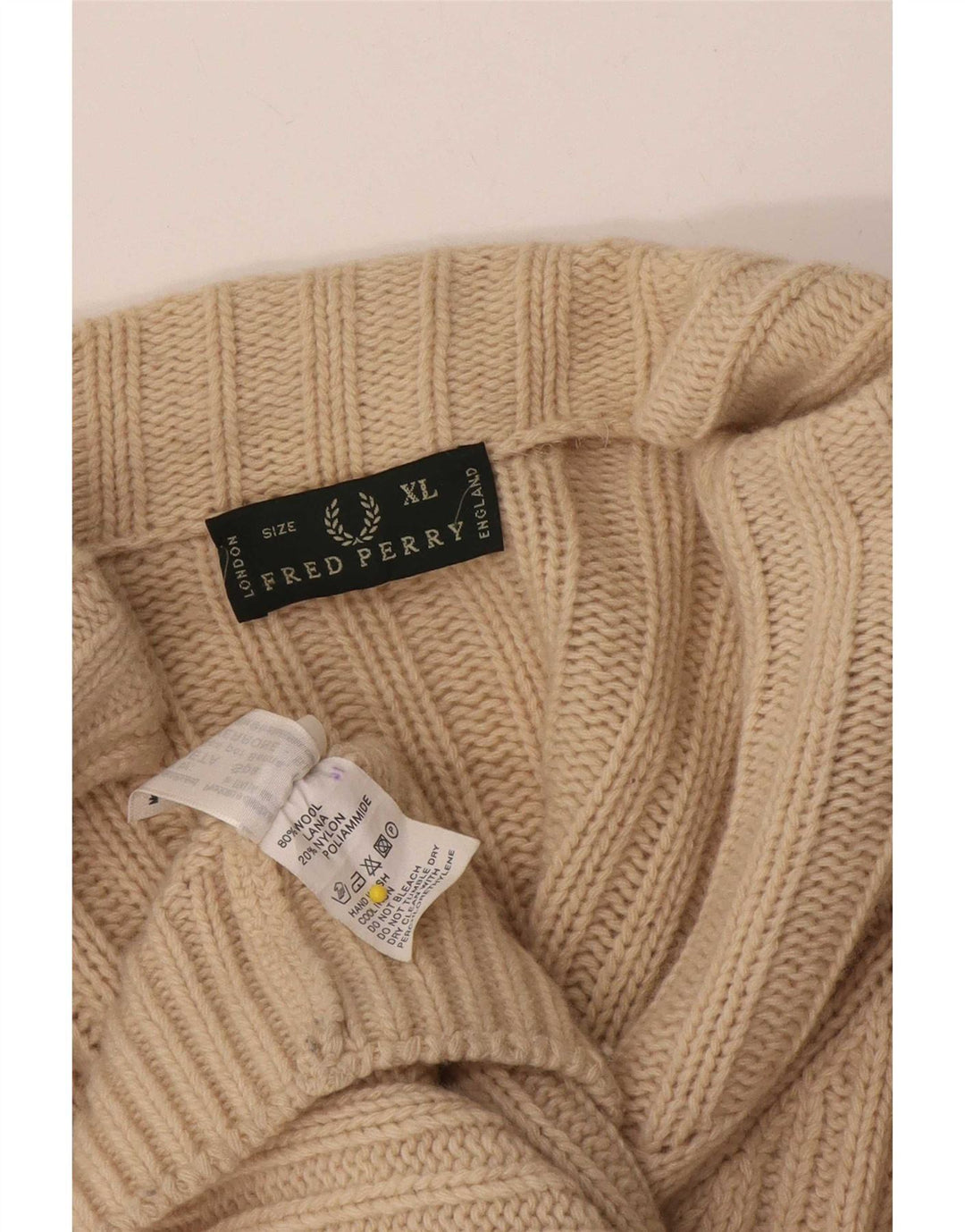 Fred Perry Suéter masculino com zíper completo XL lã bege