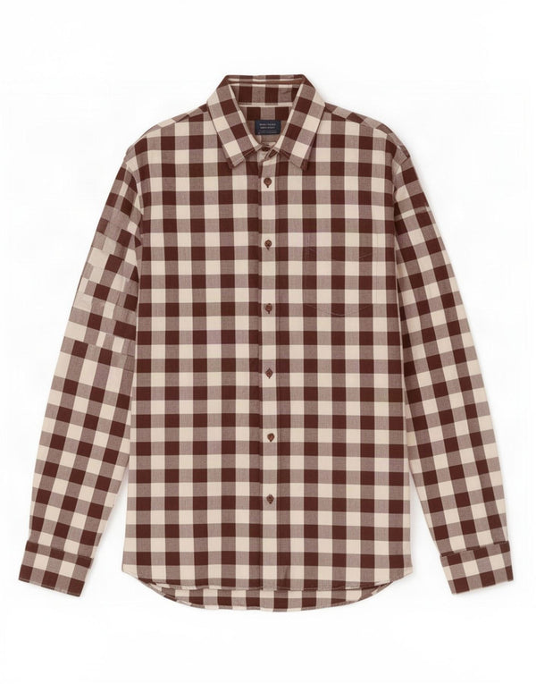 Zara Camisa masculina Slim Fit grande marrom guingão