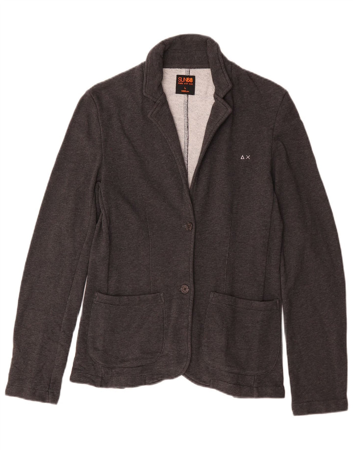 Jaqueta blazer feminina Sun68 com 2 botões Reino Unido 14 grande algodão cinza