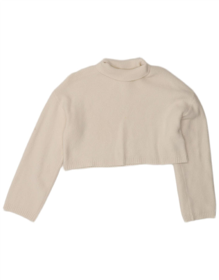 Zara Suéter feminino cropped oversized com gola redonda Reino Unido 10 pequeno branco