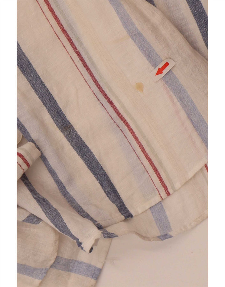 Lacoste camisa masculina de manga curta tamanho 42 linho listrado branco grande