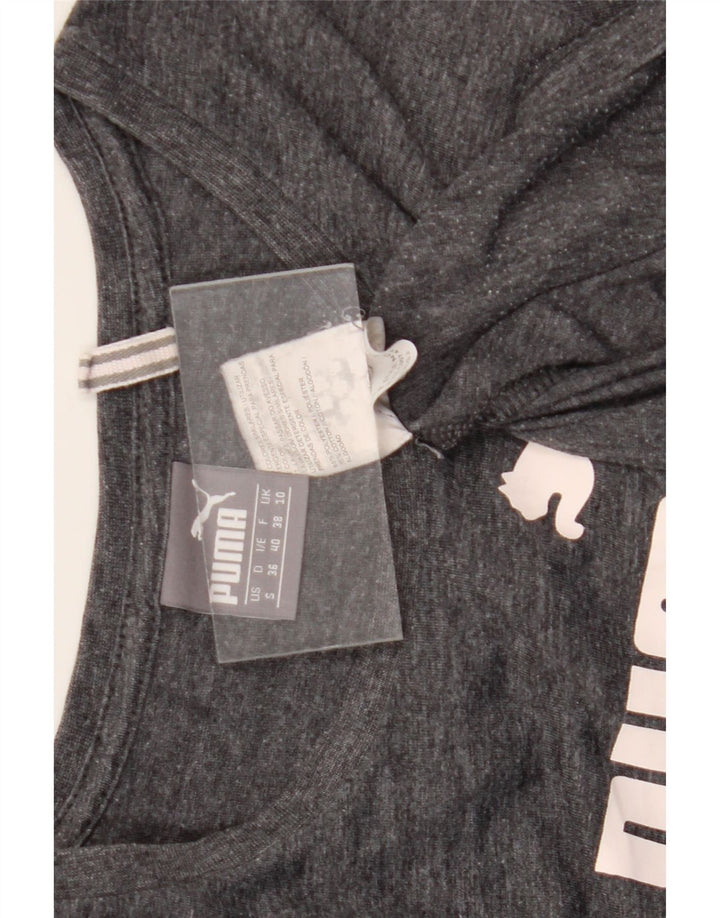 Camiseta feminina Puma Graphic UK 10 pequena cinza manchada de poliéster