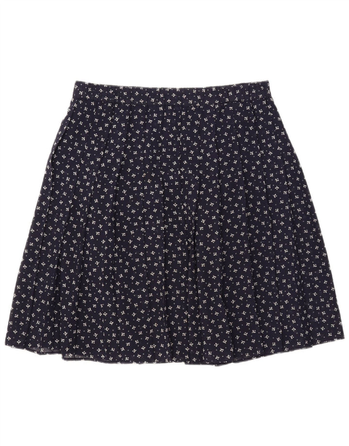 Saia feminina GVB A-Line UK 10 pequena W34 azul marinho floral poliéster