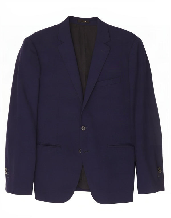Jaqueta blazer masculina Massimo Dutti com 2 botões EU 54 XL lã azul marinho