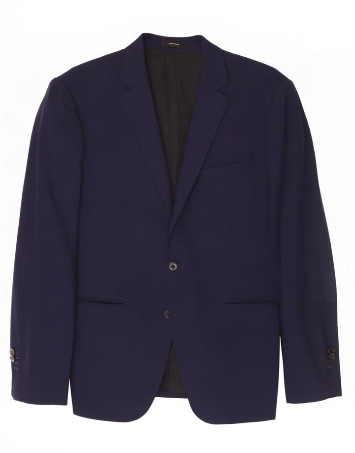 Jaqueta blazer masculina Massimo Dutti com 2 botões EU 54 XL lã azul marinho