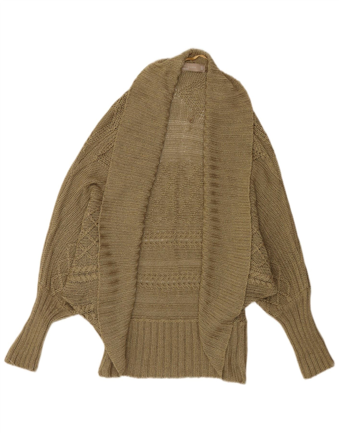 Suéter feminino Zara Batwing Poncho Cardigan Reino Unido 14 Médio Caqui