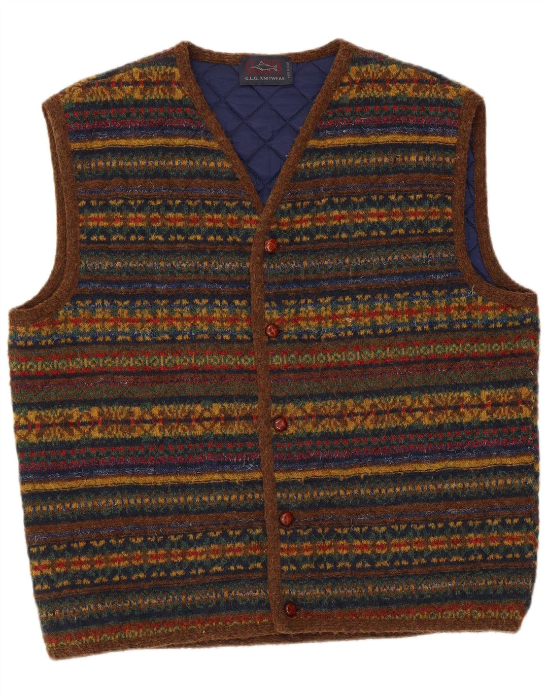 Suéter cardigã masculino vintage sem mangas, grande lã listrada multicolorida