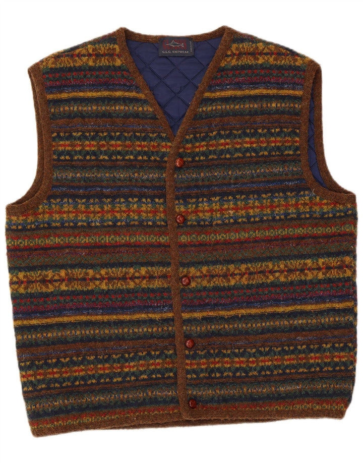 Suéter cardigã masculino vintage sem mangas, grande lã listrada multicolorida