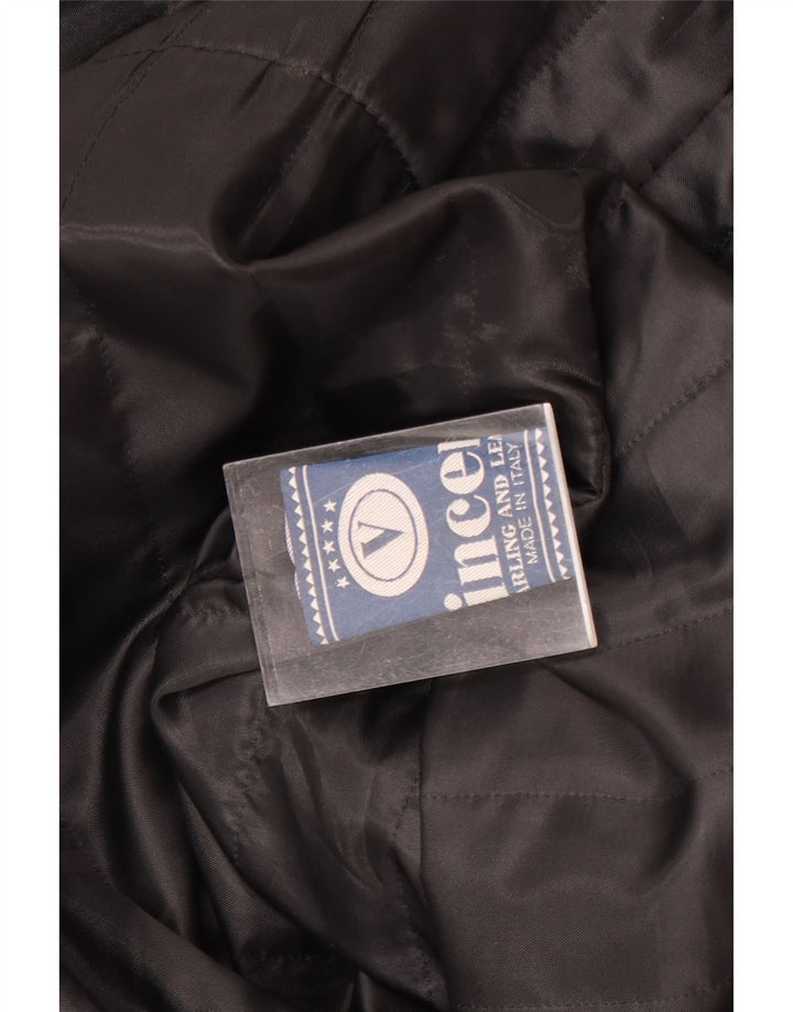 Casaco feminino de couro grande com capuz VINCENT IT 42 couro preto médio