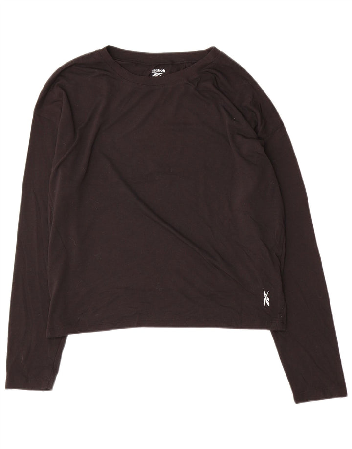 REEBOK Crop Top Feminino Manga Longa UK 12/14 Médio Preto Poliéster