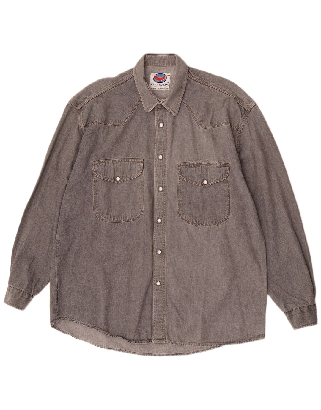 Camisa jeans masculina vintage XL algodão cinza
