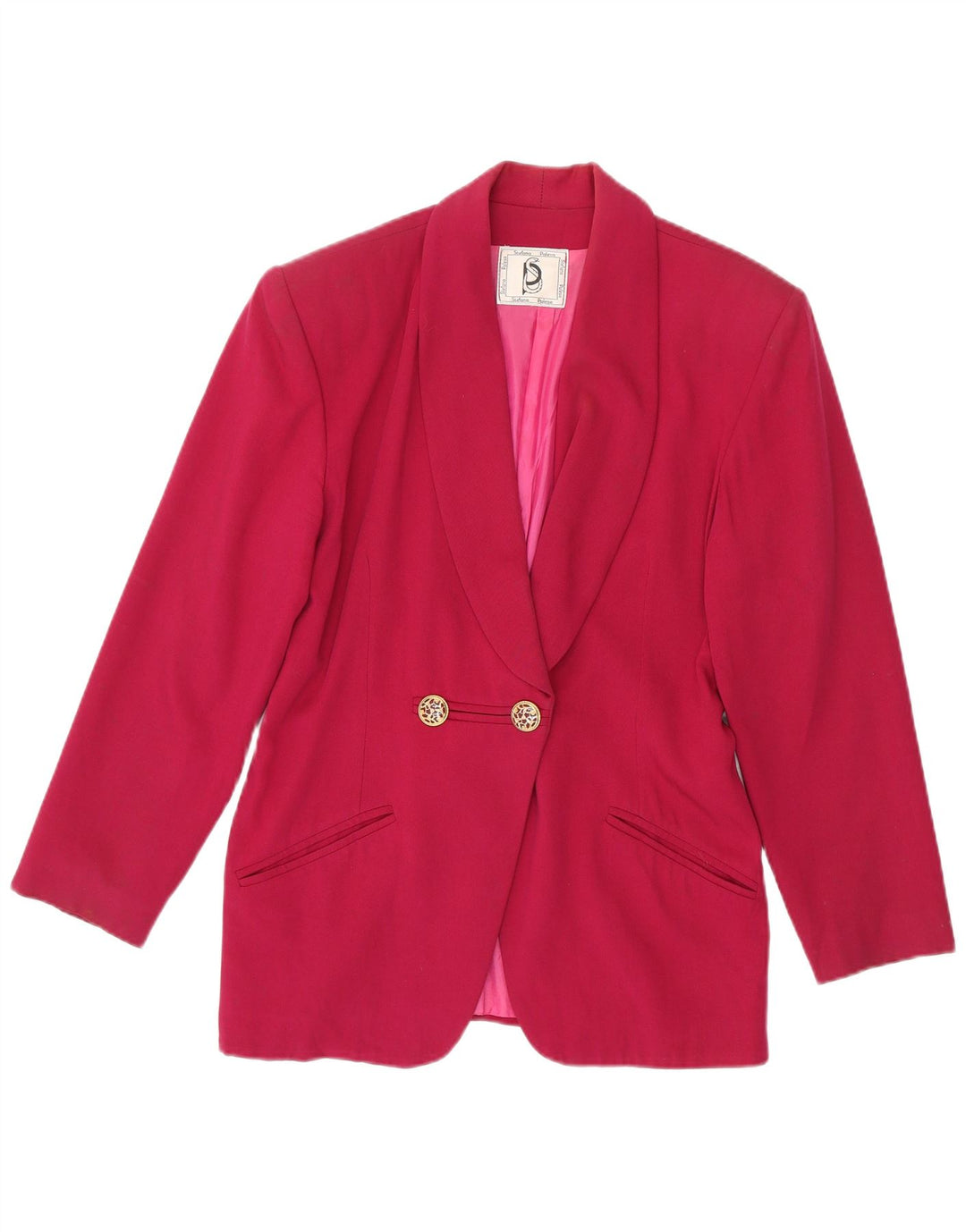 Jaqueta blazer feminina vintage com botões duplos Reino Unido 14 viscose rosa médio