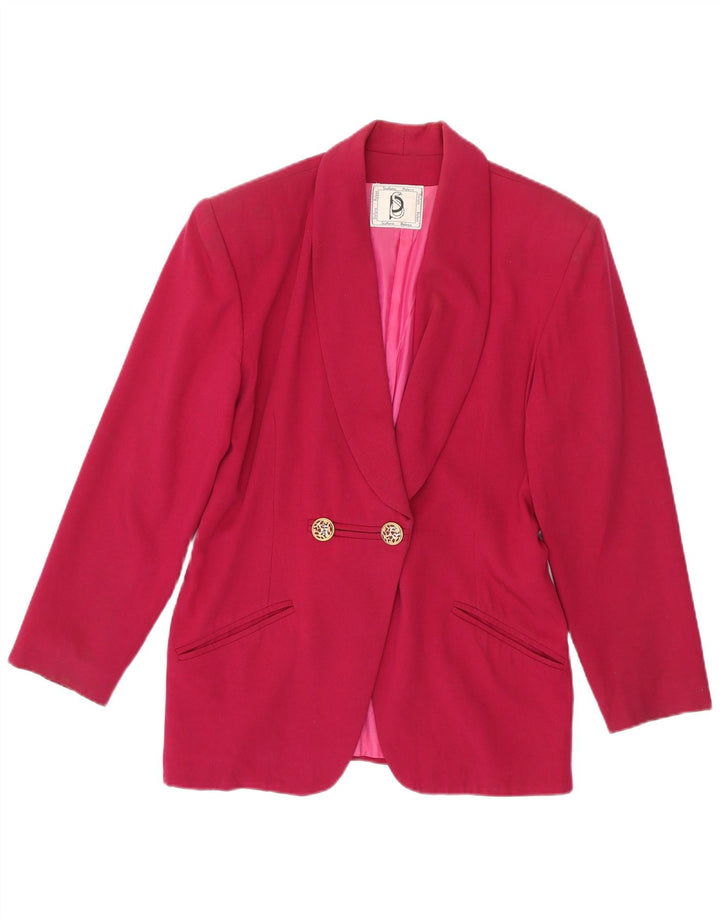 Jaqueta blazer feminina vintage com botões duplos Reino Unido 14 viscose rosa médio