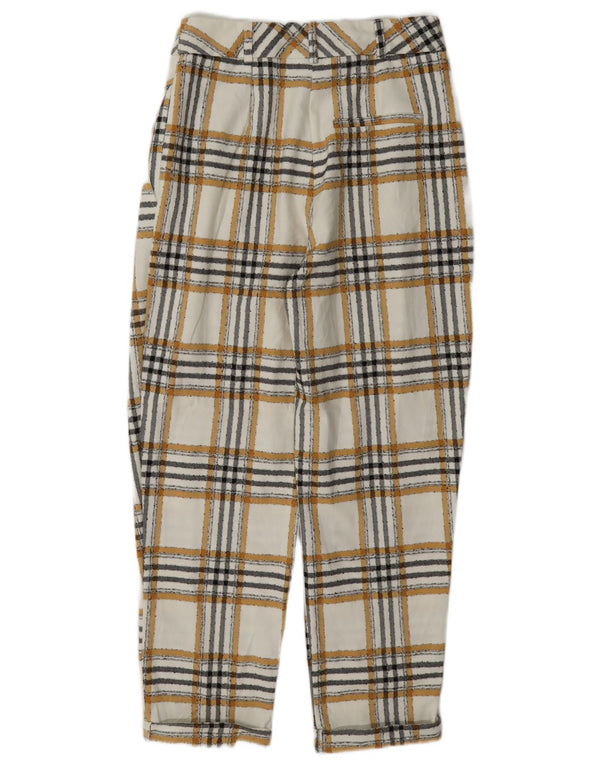 Topshop Womens High Waist Cropped Trousers UK 8 Small W26 L24 White Check