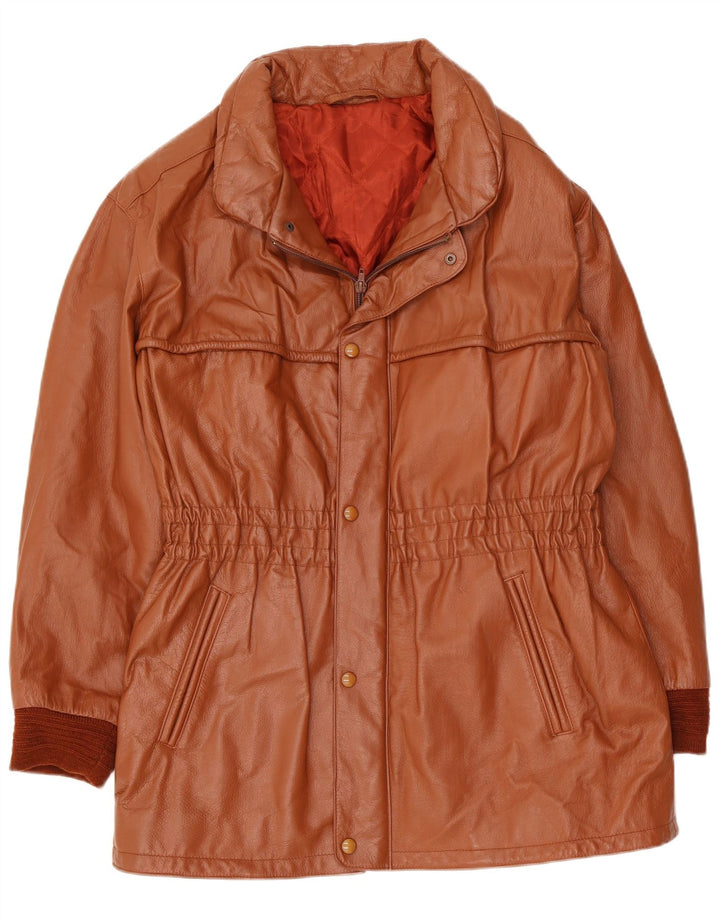 Jaqueta de couro feminina vintage UK 10 pequena marrom