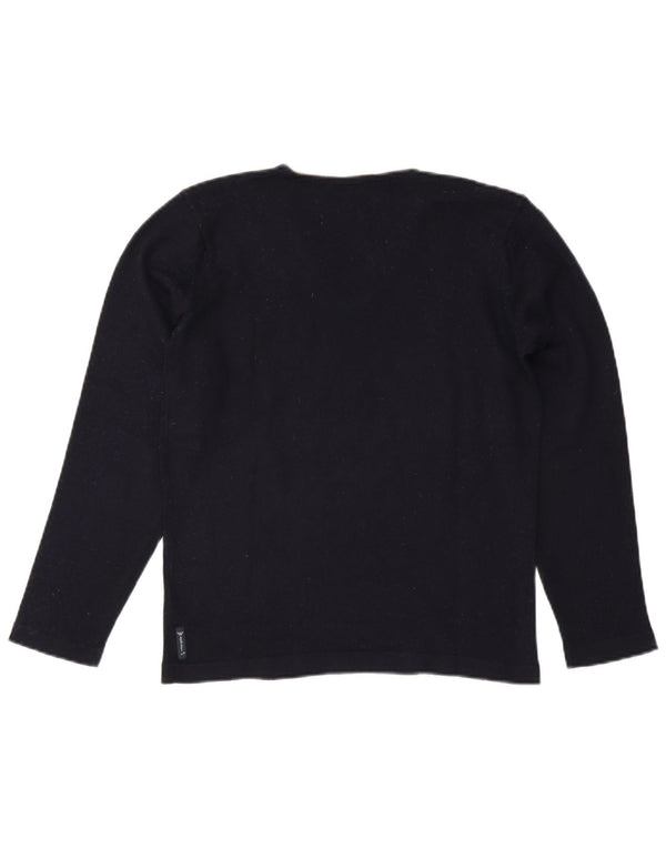 Suéter masculino Armani Jeans com decote em V médio azul marinho lã colorblock