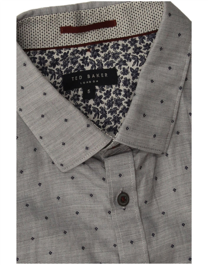 Camisa masculina de manga curta Ted Baker tamanho 5 XL algodão manchado cinza