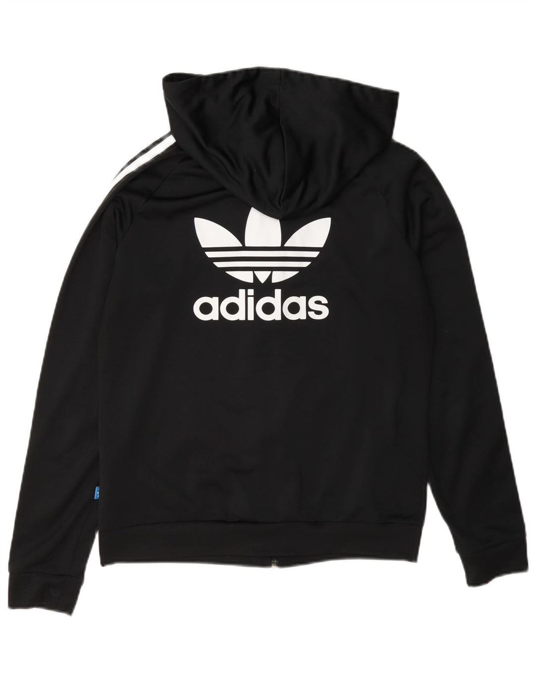 Suéter feminino Adidas com capuz e zíper gráfico UK 12 poliéster preto médio
