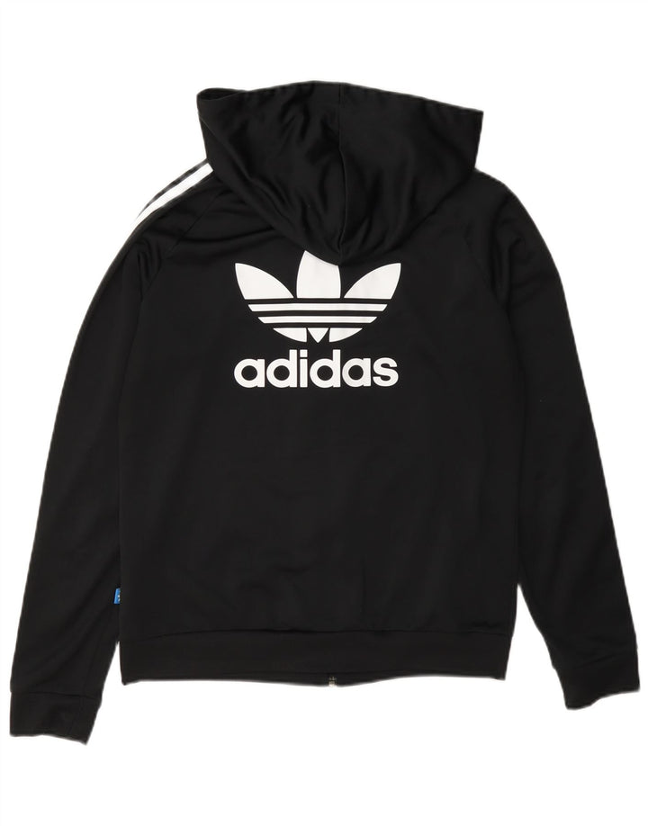 Suéter feminino Adidas com capuz e zíper gráfico UK 12 poliéster preto médio