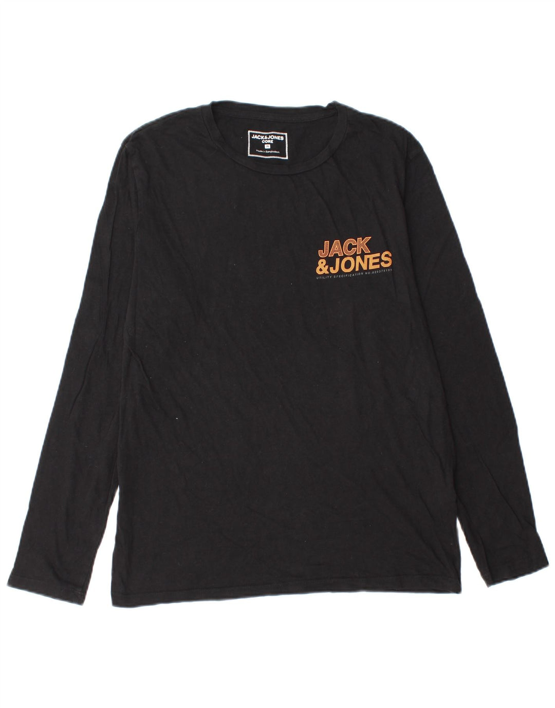 Jack & Jones Camiseta masculina gráfica de manga comprida de algodão preto médio