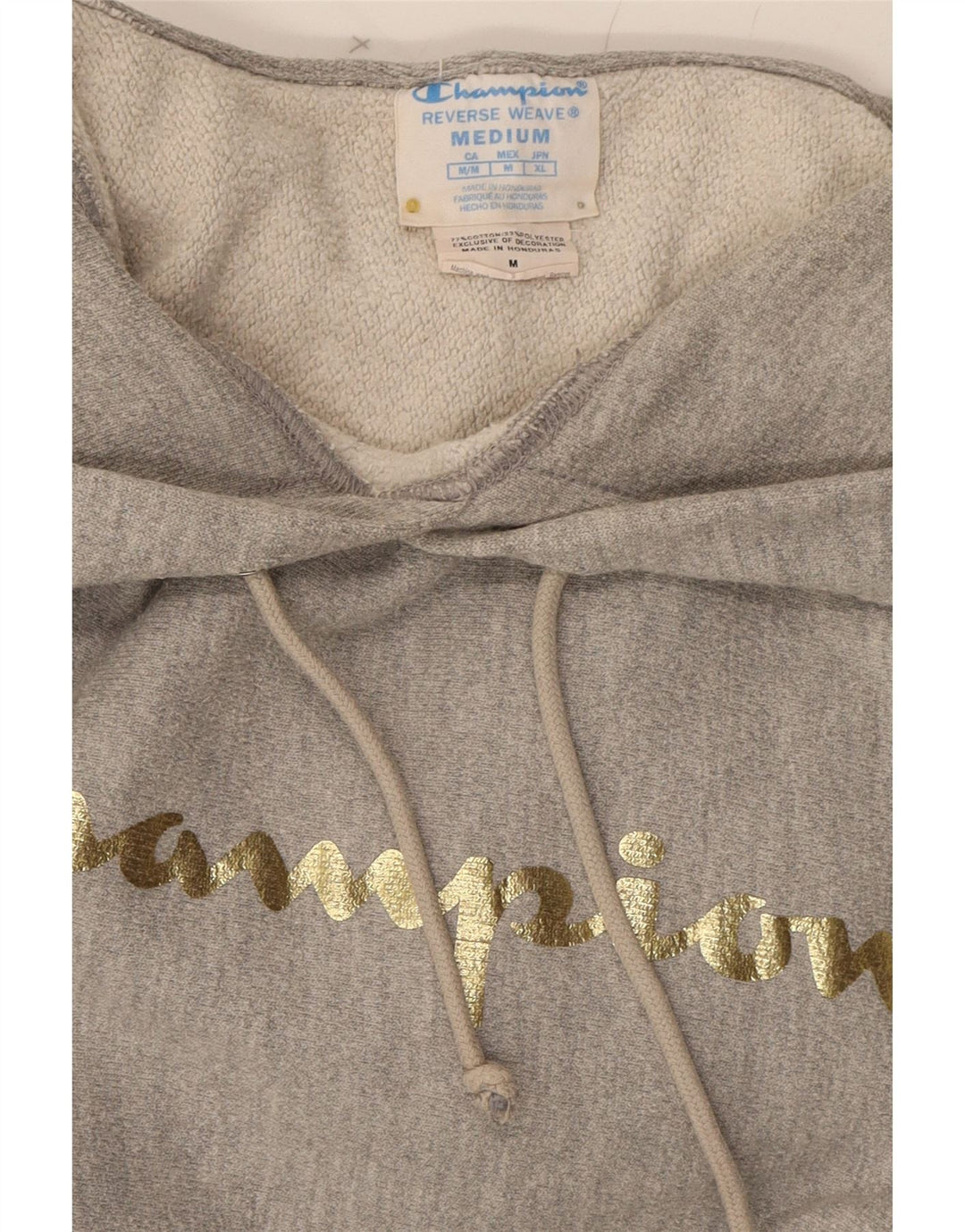 CHAMPION Womens Graphic Hoodie Jumper UK 14 Medium Grey Cotton Vintage Champion and Second-Hand Champion from Messina Hembry 