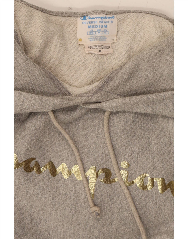 CHAMPION Womens Graphic Hoodie Jumper UK 14 Medium Grey Cotton Vintage Champion and Second-Hand Champion from Messina Hembry 