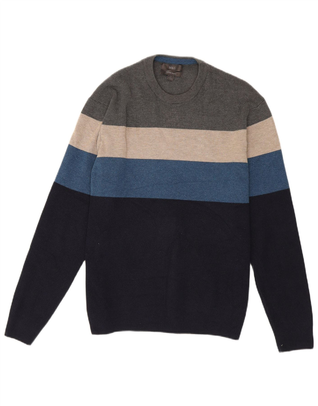 Suéter masculino Marks & Spencer com gola redonda, grande listrado multicolorido