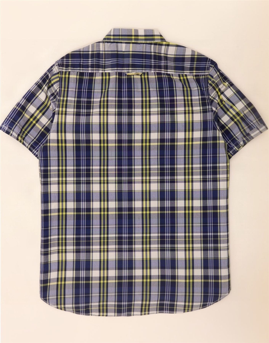 Camisa masculina Superdry de manga curta grande algodão xadrez azul