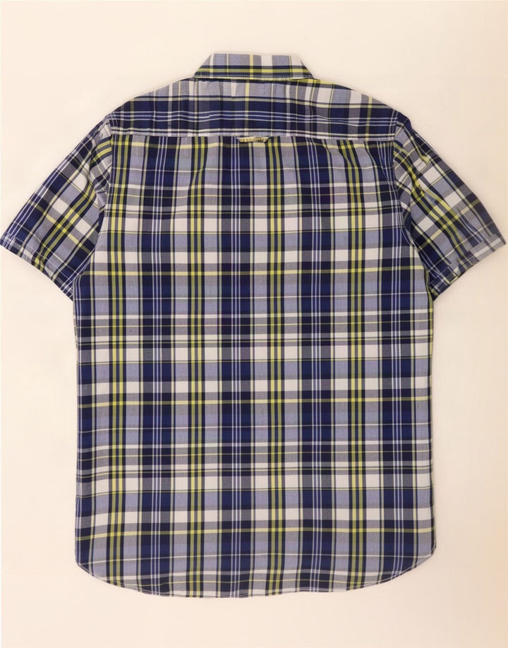 Camisa masculina Superdry de manga curta grande algodão xadrez azul