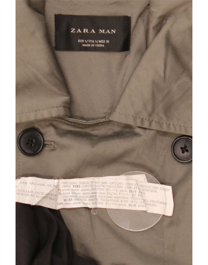 Zara Mens Trench Coat UK 36 Pequeno Poliéster Cáqui